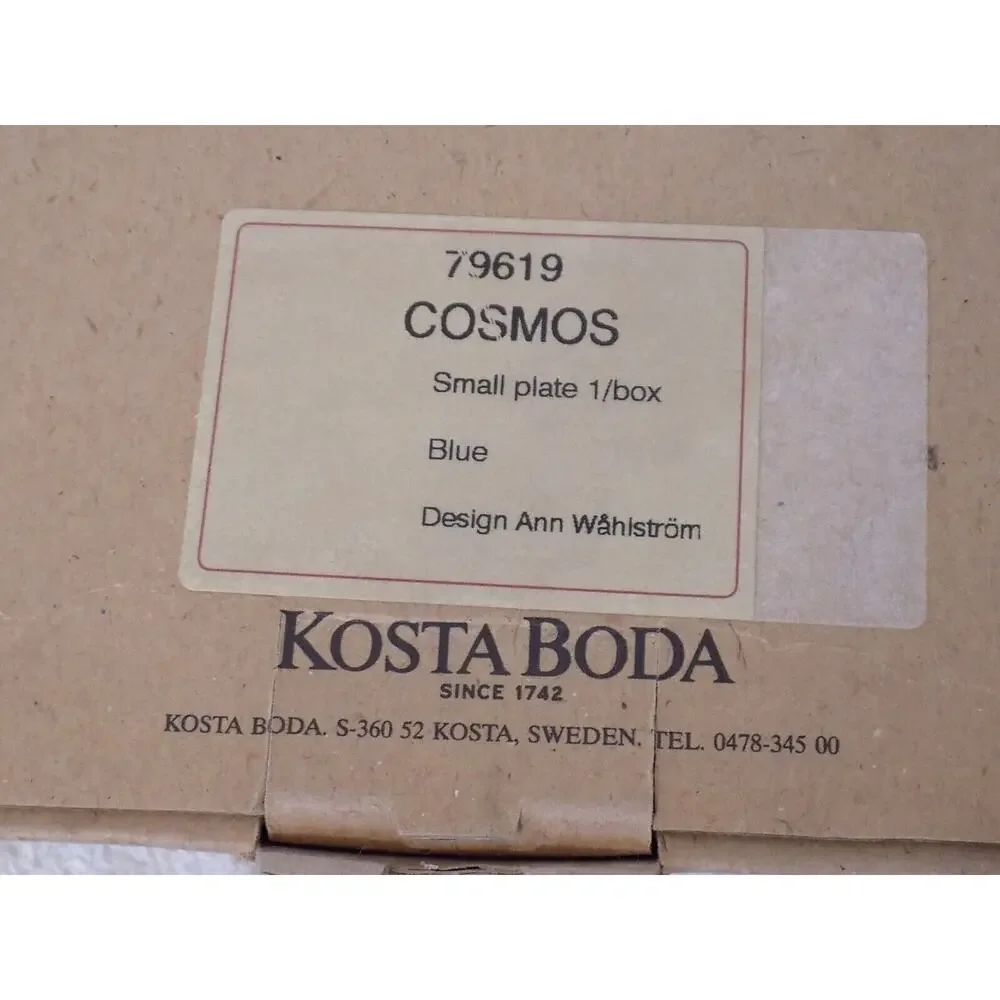 Kosta Boda Glass Cosmos Blue Dot Dessert Plate Gold Rim Signed 8